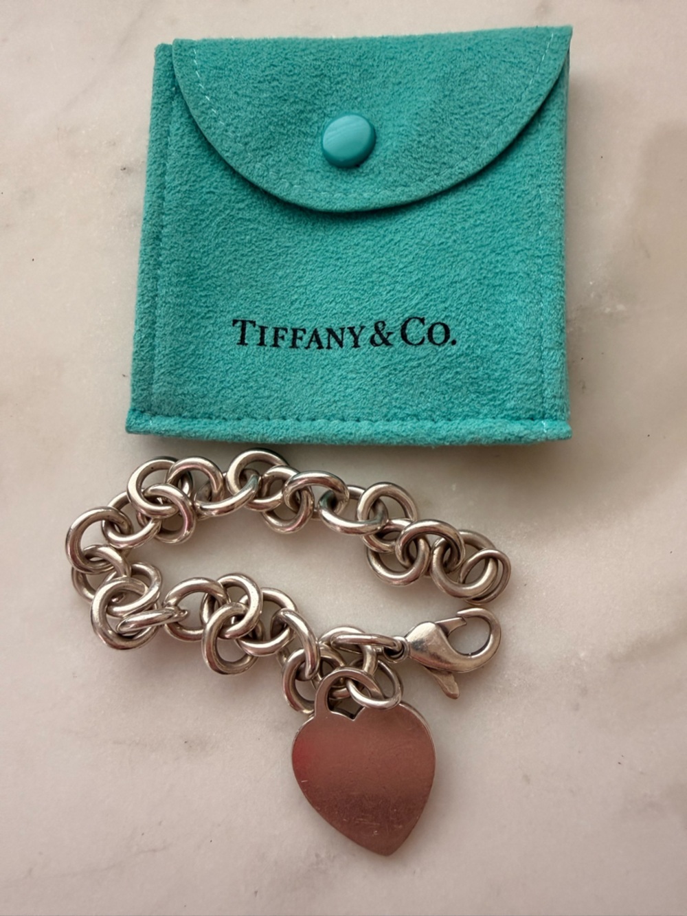 Vintage Tiffany & Co. Sterling Silver Heart Charm Toggle Bracelet with Pouch - Picture 2 of 6